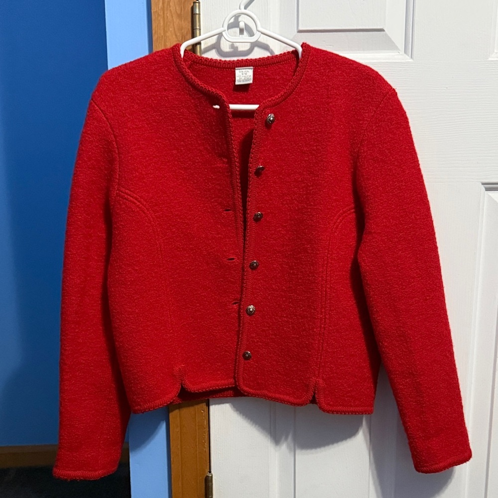 Vintage Red Wool Women's Cardigan/Blazer